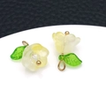 Translucent yellow and white lily of the valley flower pendant with golden loop - Yellow