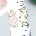 Pink and white enamel candy cane charm with gold back for DIY jewelry making - Pink Enamel Candy Style (24978)