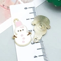 Snowman alloy charm for DIY jewelry with white enamel finish and golden textured back - Pink Enamel Snowman Style (24979)