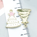 Christmas tree alloy pendants with white enamel and pink stars for DIY jewelry - Pink Enamel Christmas Tree Style (24981)