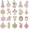20pcs pink enamel Christmas charms with gold plating including snowflakes and reindeer - Mixed Christmas Elements (Snowflake And Santa And Reindeer)