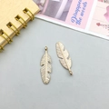 Golden feather and leaf metal charms for DIY jewelry making with fine carved details - Long Feather Style (11595)
