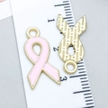 Ciondolo cuore con nastro rosa in lega smaltata per creazione gioielli fai-da-te - Stile Fiocco Olio di Gocciolamento Rosa (24871)