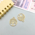 Golden Tree of Life metal charms for DIY jewelry making featuring intricate cutout design - Tree of Life Style B (11609)