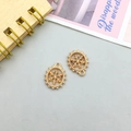Golden snowflake charm pendants in oval beaded frames for DIY jewelry making - Snowflake Style (11628)