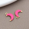 DIY maanvormige hangers in goudkleur met felle roze emaille vulling voor sieraden - Felroze (Gouden Rand)