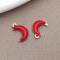 Rode emaille maansikkel hangers met gouden rand voor DIY sieraden maken kettingen - Rood (Gouden Rand)