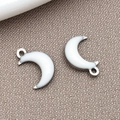 Silver stainless steel crescent moon enamel pendants for DIY bracelets and necklaces - White (Silver Edge)