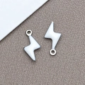 White enamel lightning bolt pendant with silver metal trim for DIY jewelry making - 1 Piece/Pack (5x10mm) / Silver-White (T1017)