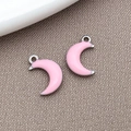Pink enamel crescent moon pendant charms with metal base for DIY jewelry making - Pink (Silver Edge)