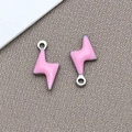 Pink enamel lightning bolt charm in silver finish with ring for DIY jewelry making - 1 Piece/Pack (5x10mm) / Silver-Pink (T1018)