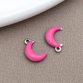 Pink enamel crescent moon pendant charms with silver metal edges for DIY jewelry crafting - Rose Red (Silver Edge)