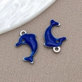 Blue enamel dolphin pendant in silver stainless steel for DIY necklace jewelry making - 8*12mm / Steel Color Royal Blue Enamel
