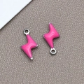Pink enamel lightning bolt charms with silver-tone metal borders for DIY jewelry making - 1 Piece/Pack (5x10mm) / Silver-Rose Red (T1019)