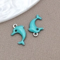 Teal enamel dolphin pendant charm in stainless steel for DIY jewelry making and necklace - 8*12mm / Steel Color Lake Blue Enamel