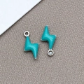 Cyan blue enamel lightning bolt pendant with silver metal edging for DIY jewelry - 1 Piece/Pack (5x10mm) / Silver-Blue (T1020)