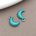Blue enamel crescent moon charm in silver stainless steel for DIY jewelry making - Lake Blue (Silver Edge)