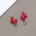 DIY red lightning bolt charms with enamel finish and metal loops for jewelry making - 1 Piece/Pack (5x10mm) / Silver-Red (T1021)