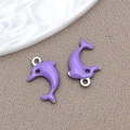 DIY jewelry dolphin pendant in purple enamel finish with stainless steel edging - 8*12mm / Steel Color Purple Enamel