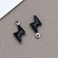 Pair of lightning bolt charms with black enamel inlay and silver stainless steel base - 1 Piece/Pack (5x10mm) / Silver-Black (T1022)