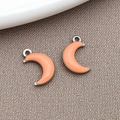 Pink enamel moon crescent pendant in stainless steel for DIY jewelry making - Orange (Silver Edge)