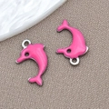 Pink enamel dolphin charm pendant in stainless steel for DIY jewelry making - 8*12mm / Steel Color Rose Red Enamel