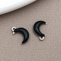 Silver crescent moon charm with black enamel inlay for DIY necklaces and bracelets - Black (Silver Edge)