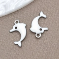 White enamel dolphin pendant charm in stainless steel for DIY jewelry making - 8*12mm / Steel Color White Enamel