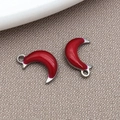 Silver-plated red enamel crescent moon pendant for DIY jewelry making and necklaces - Red (Silver Edge)