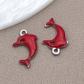 Red enamel dolphin pendants made of stainless steel for DIY jewelry making crafts - 8*12mm / Steel Color Red Enamel