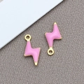 Pink enamel lightning bolt charm in golden finish for DIY jewelry necklaces - 1 Piece/Pack (5x10mm) / Gold-Pink (T1025)
