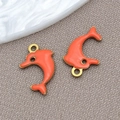 Orange enamel dolphin pendants with golden stainless steel base for DIY jewelry making - 8*12mm / Gold Plated Orange Enamel