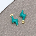 Pair of turquoise enamel lightning bolt pendants with gold-plated edges for DIY jewelry - 1 Piece/Pack (5x10mm) / Gold-Blue (T1026)