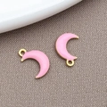 Pink enamel moon charm with gold plating for DIY jewelry making and bracelets - Pink (Gold Edge)