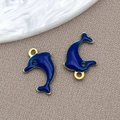Deep blue enamel dolphin pendant with gold plating for DIY jewelry crafting - 8*12mm / Gold Plated Royal Blue Enamel