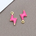 Pink enamel lightning bolt pendants with gold metal edges for DIY jewelry making - 1 Piece/Pack (5x10mm) / Gold-Rose Red (T1027)