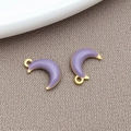 Lavender enamel moon pendant charm in gold finish for DIY jewelry making - Purple (Gold Edge)