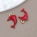 Red enamel dolphin charm with gold-plated edges for DIY necklace making and jewelry crafts - 8*12mm / Gold Red Enamel