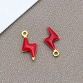 DIY charm jewelry accessory with red enamel lightning bolt pendant and gold metal finish - 1 Piece/Pack (5x10mm) / Gold-Red (T1028)