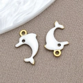 White enamel dolphin pendant with gold-plated stainless steel edges and top loop - 8*12mm / Gold White Enamel