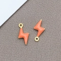 Set of two pink enamel lightning bolt charms with gold plating for DIY jewelry - 1 Piece/Pack (5x10mm) / Gold-Orange (T1029)