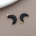 Pair of black enamel crescent moon pendants with gold base for DIY jewelry making - Black (Gold Edge)