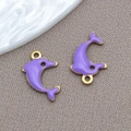 Golden dolphin pendant with purple enamel for DIY jewelry making necklaces - 8*12mm / Gold Purple Enamel