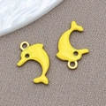 Pair of yellow enamel dolphin charms with gold finish for DIY jewelry necklaces - 8*12mm / Gold Plated Yellow Enamel