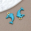 Sky blue enamel dolphin charm in golden finish for DIY necklace jewelry making - 8*12mm / Gold Blue Enamel
