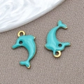 Blue enamel dolphin pendants with gold-plated edges for DIY necklace jewelry making - 8*12mm / Gold Plated Lake Blue Enamel