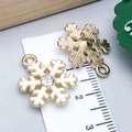 Golden snowflake charm with white enamel and center crystal for DIY jewelry making - White Enamel Christmas Snowflake Charm
