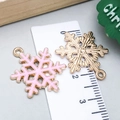 Pink enamel and gold finish snowflake charms with 25mm measurement scale guide - Pink Enamel Christmas Snowflake Piece