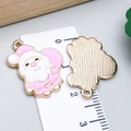 Pink enamel Santa Claus pendant charms with golden textured back for DIY jewelry - Pink Enamel Christmas Santa Claus