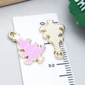 Pink enamel and gold Christmas tree alloy pendant charms for DIY jewelry making - Pink Enamel Christmas Tree